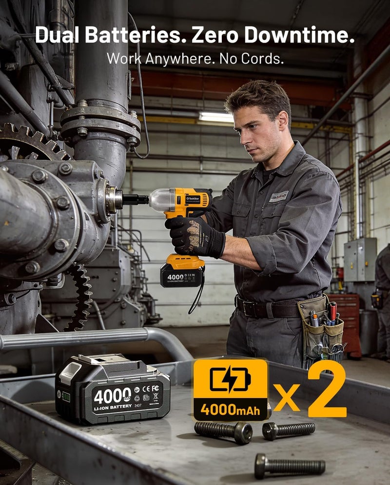TaskStar Cordless Impact Wrench 1/2 Inch, 1200N·m(886ft・lbs) Brushless High Torque Impact Gun, 21V Electric Impact Driver, 2x4.0Ah Batteries, Charger & 6 Sockets, Variable Speeds for Car/Truck RV/Mower - Image 3